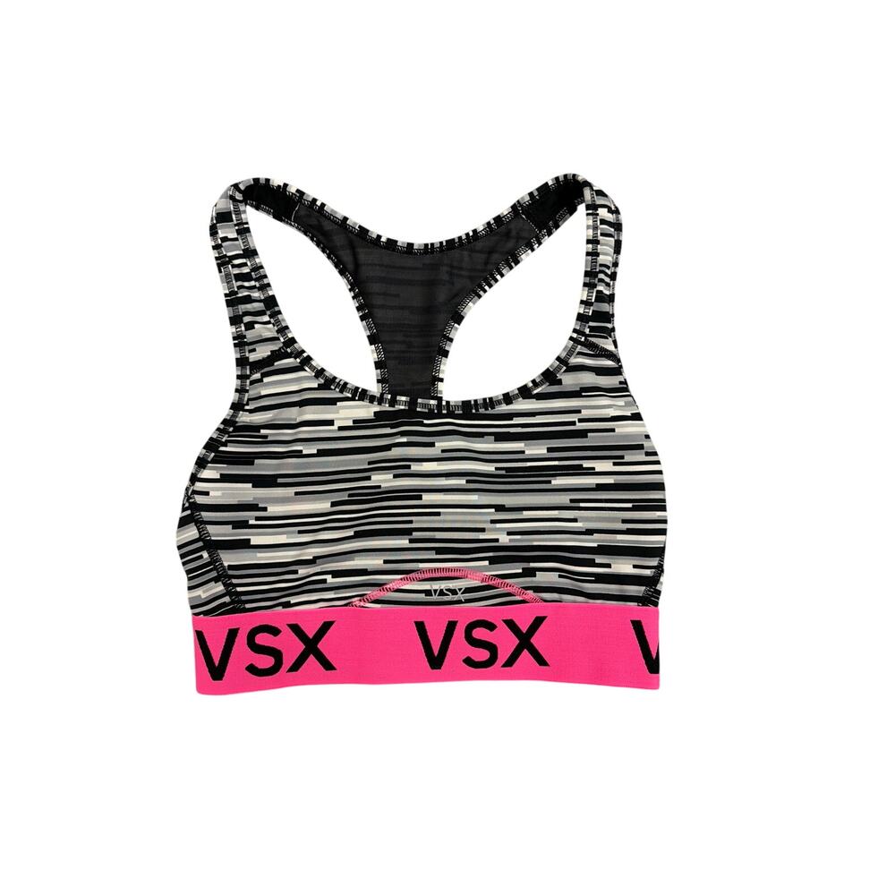 Victoria's Secret VSX Sport Racerback Sports Bra Black White Pink XS